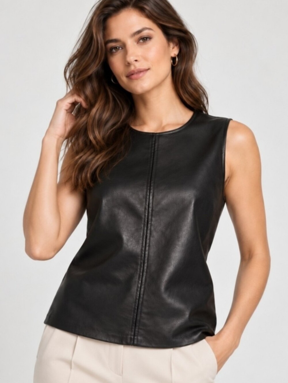 J. Crew Black Faux Leather Sleeveless Shell Top